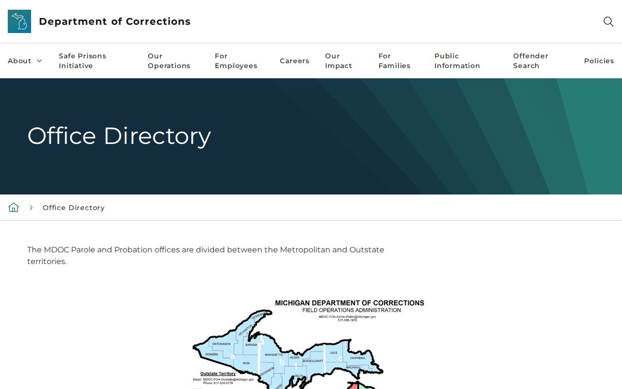 Gladwin County criminal supervision and MDOC parole probation office routing