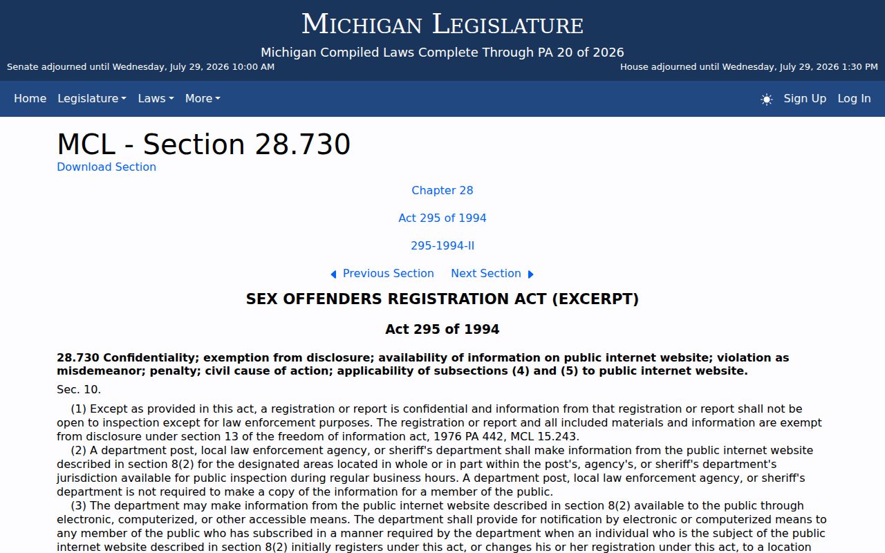 Gladwin County sex offender registry misuse law and penalties
