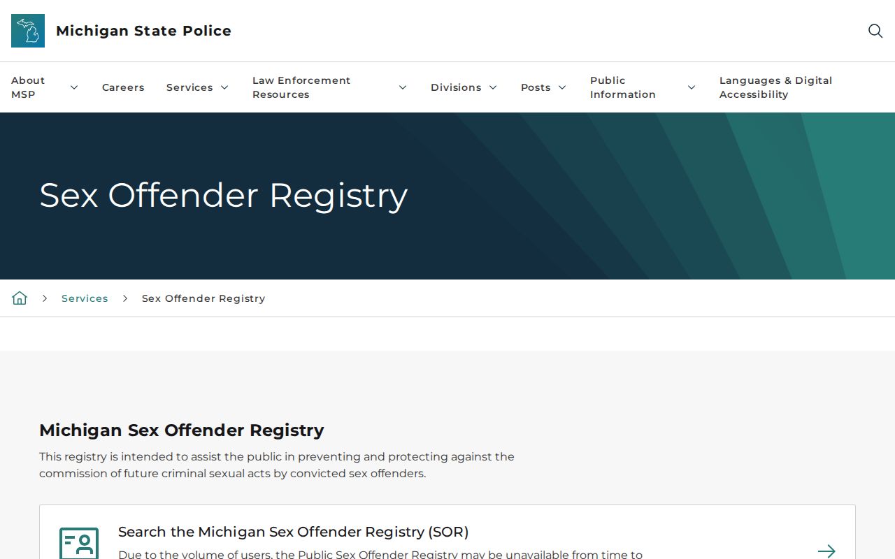 Gladwin County sex offender registry instructions from Michigan State Police
